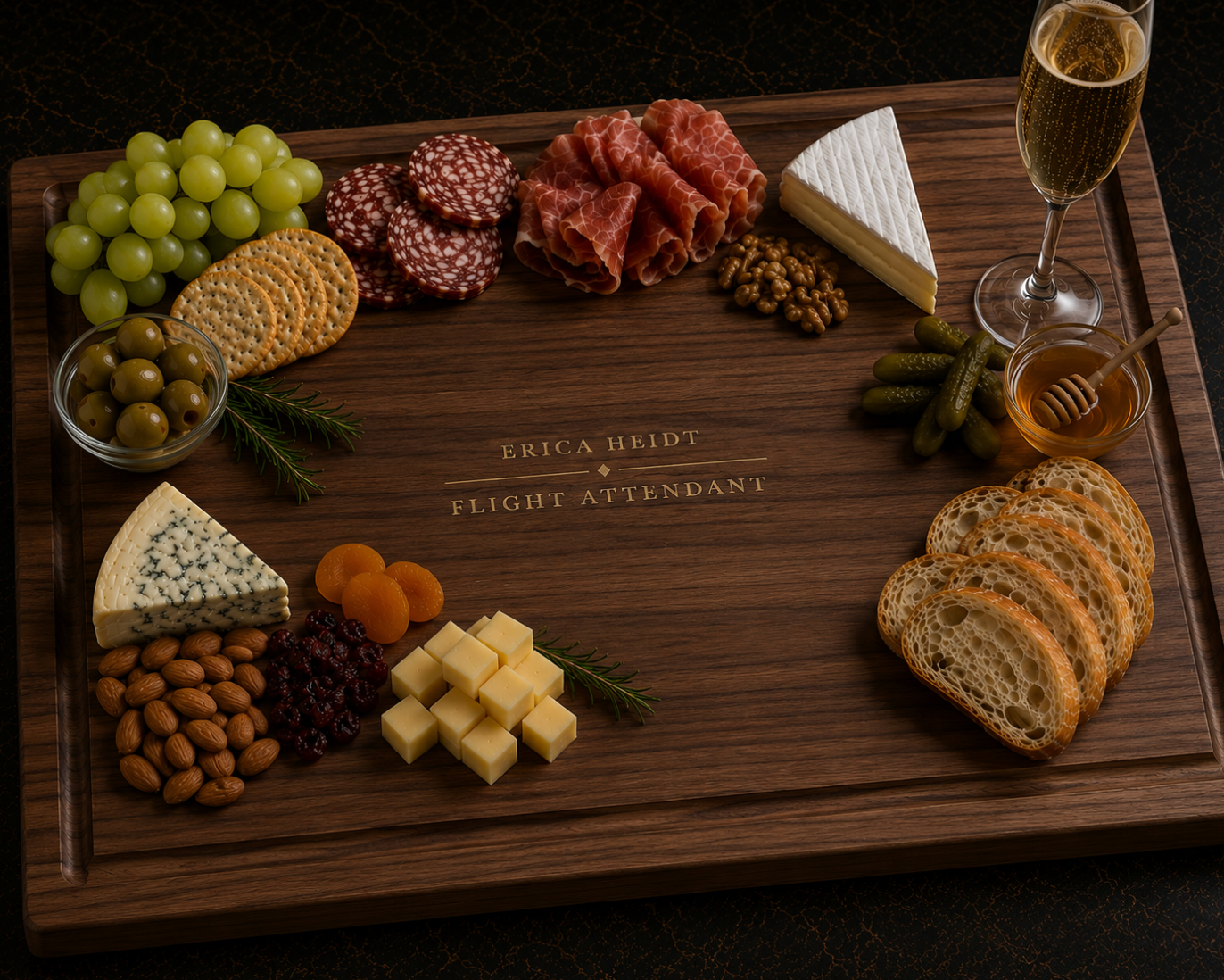 Flight Attendant Branded Charcuterie Board, Edge Grain | Walnut