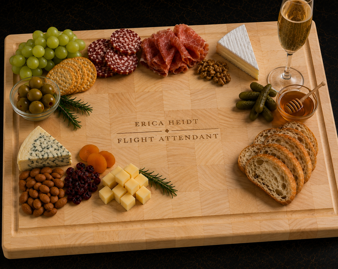 Flight Attendant Branded Charcuterie Board, End Grain | Maple