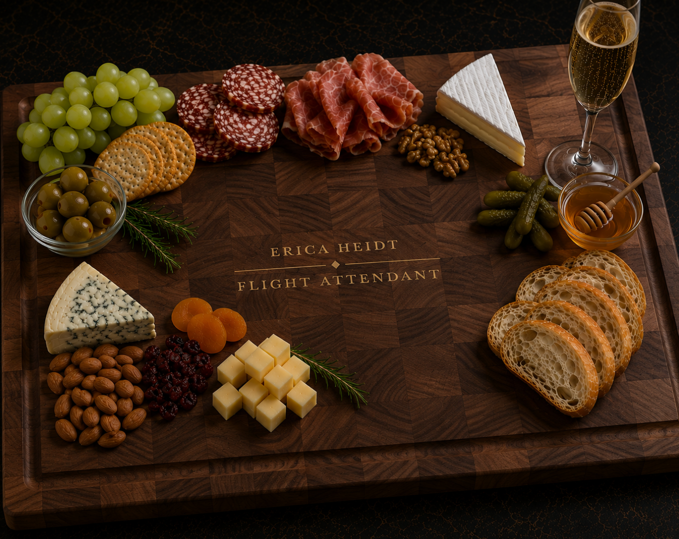 Flight Attendant Branded Charcuterie Board, End Grain | Walnut